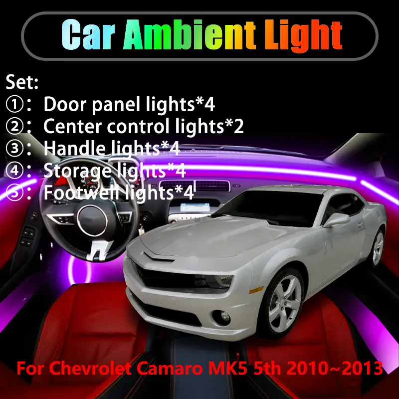 

Для Chevrolet Camaro MK5 5 2010 ~ 2013 2/18 в 1, автомобильное окружающее освещение, светодиодные внутренние светодиодные фонари багажника, USB RGB Ensemble Streamer