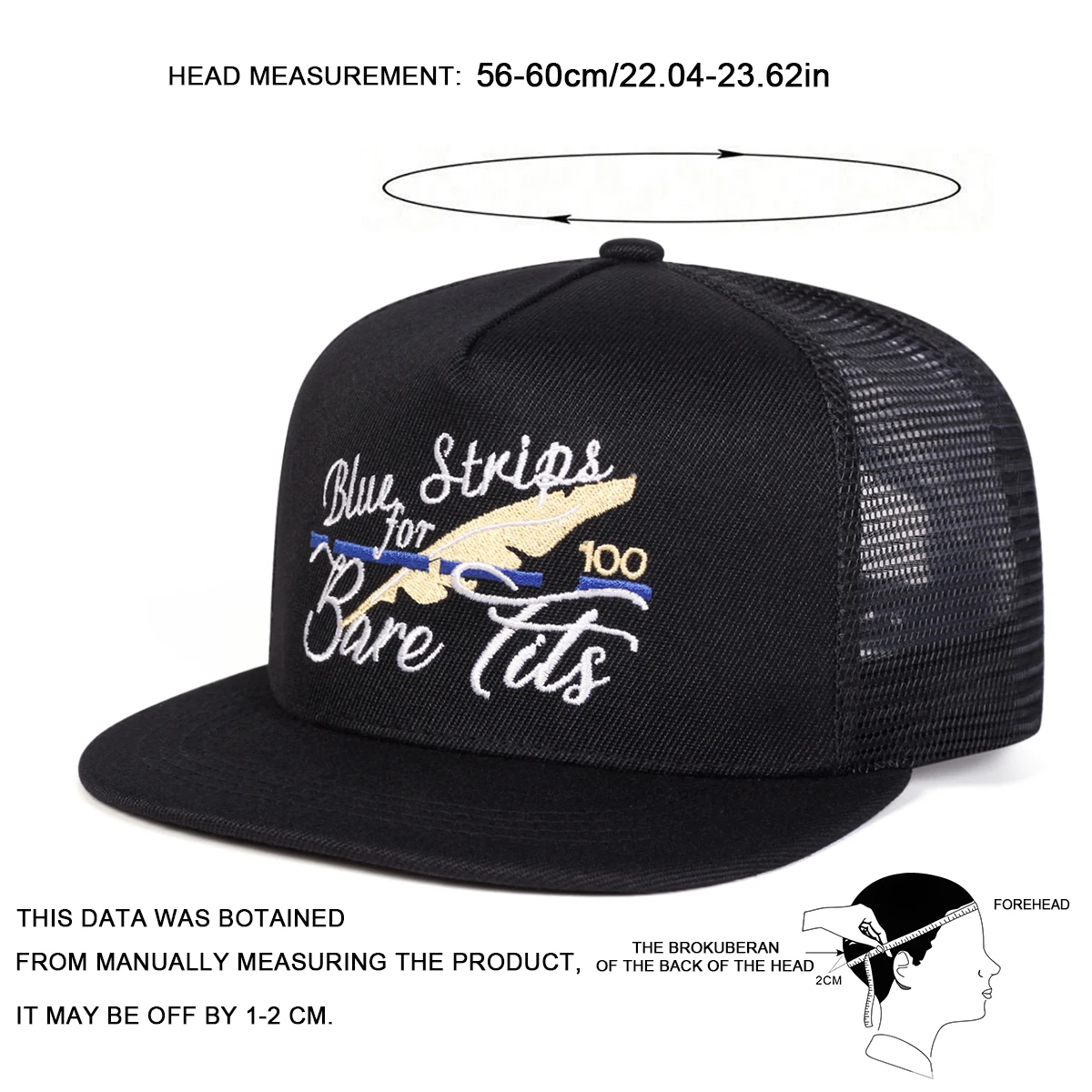 Unisex BLUE STRIPS FOR BARE TITS Embroidery Hip-hop Net Hats Spring Summer Adjustable Casual Baseball Caps Sunscreen Hat Cap
