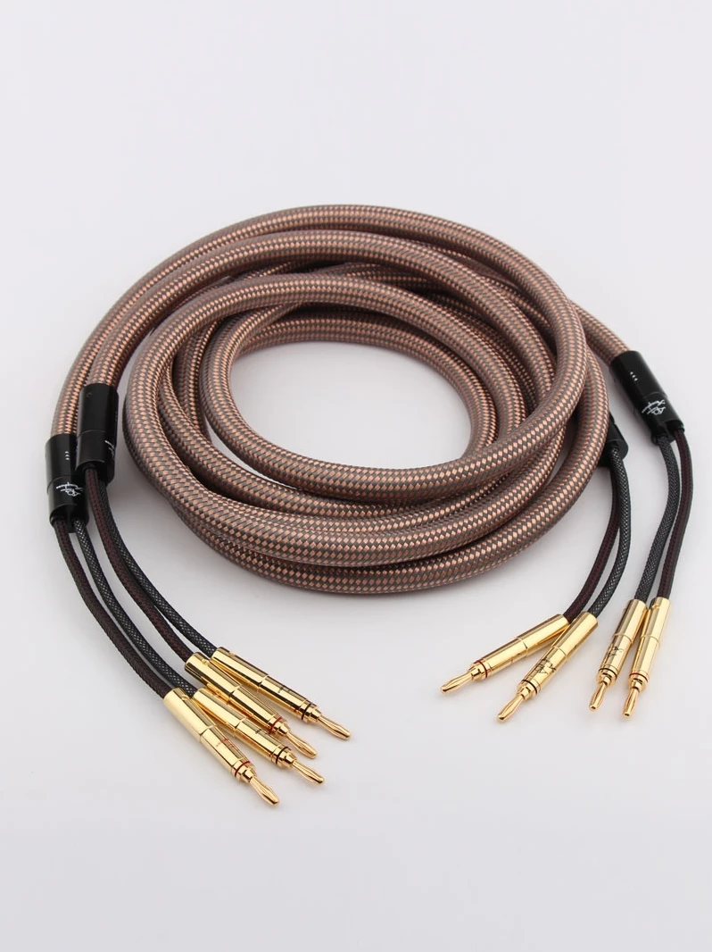 

1 pair High Fidelity Speaker Line Anniversary 4 in 4 Out Banana Plug Single Crystal Copper Fever Audio Cable 2m