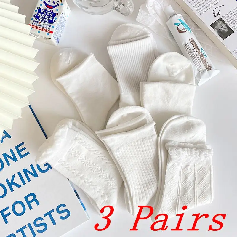 3 par/partia śliczne skarpetki dla kobiet styl japoński wzburzyć bawełniane skarpety oddychające wygodne na co dzień dziewczęce solidne krótkie skarpetki