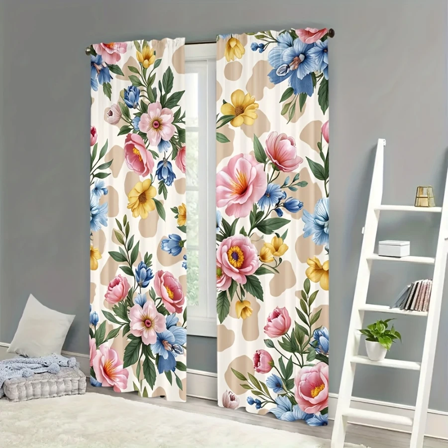 2PCS Digital Print Sheer Curtain, Leopard Print Luxurious Flowers, Modern Home Decor Sheer Curtain for Bedroom Living Room