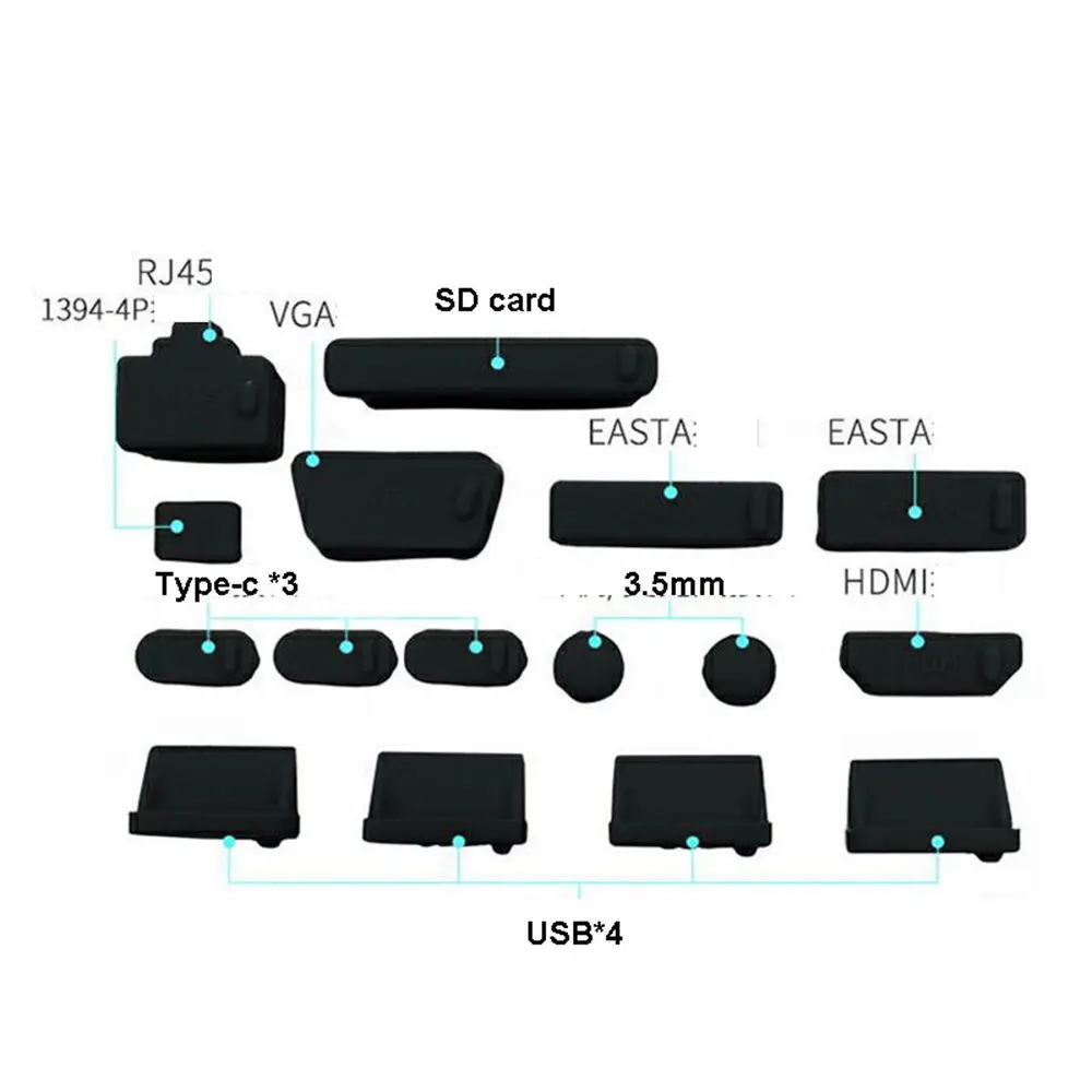 16pcs 13pcs Silicone Computer Accessories RJ45 Interface USB Type-C Port Laptop Anti Dust Plug Stopper Dustproof Cover