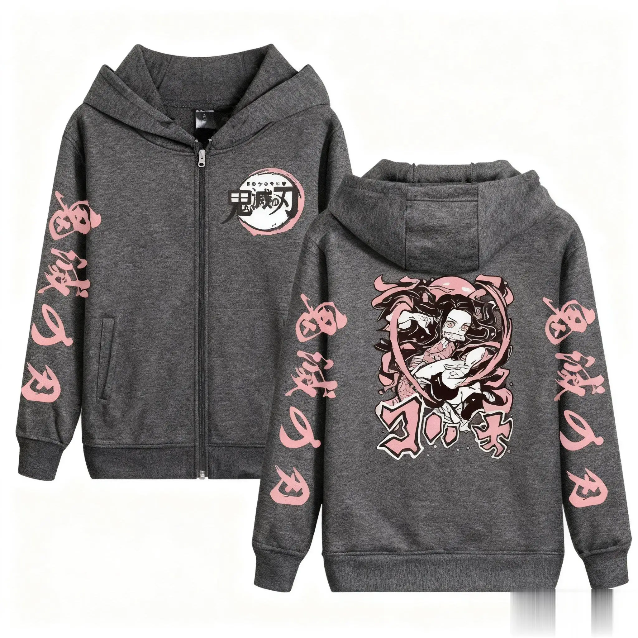 Sudadera con capucha y cremallera de Anime Demon Slayer, ropa de calle para hombres y mujeres, Jersey informal holgado Y2k, nueva chaqueta de manga larga para Otoño e Invierno