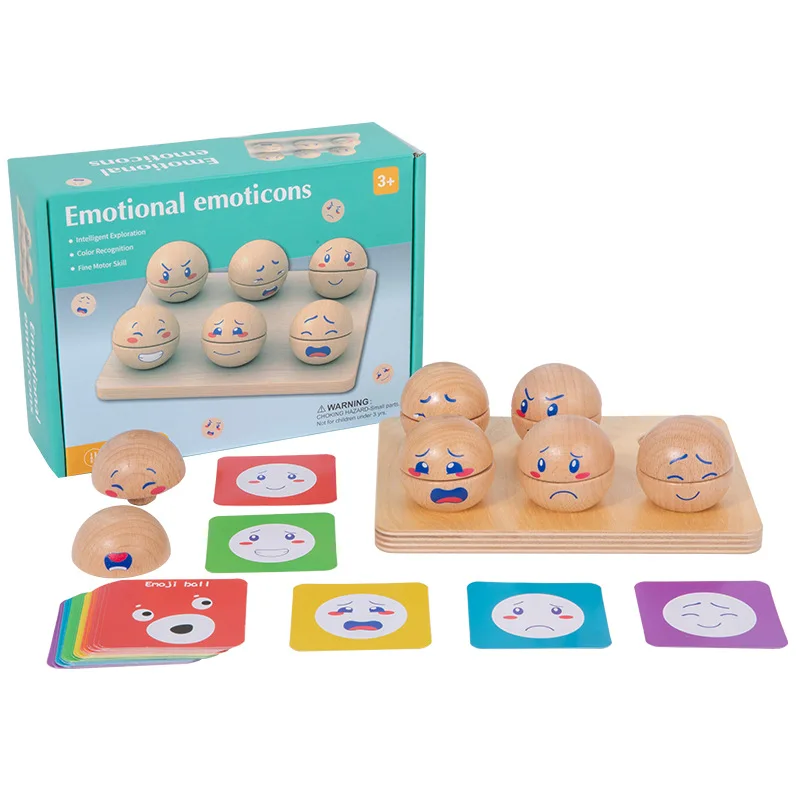 Emotion Matching Holzblock Ballspielzeug Montessori Ausdruck Sortierspielzeug für Kleinkinder Feinmotorik Training Lernpuzzle