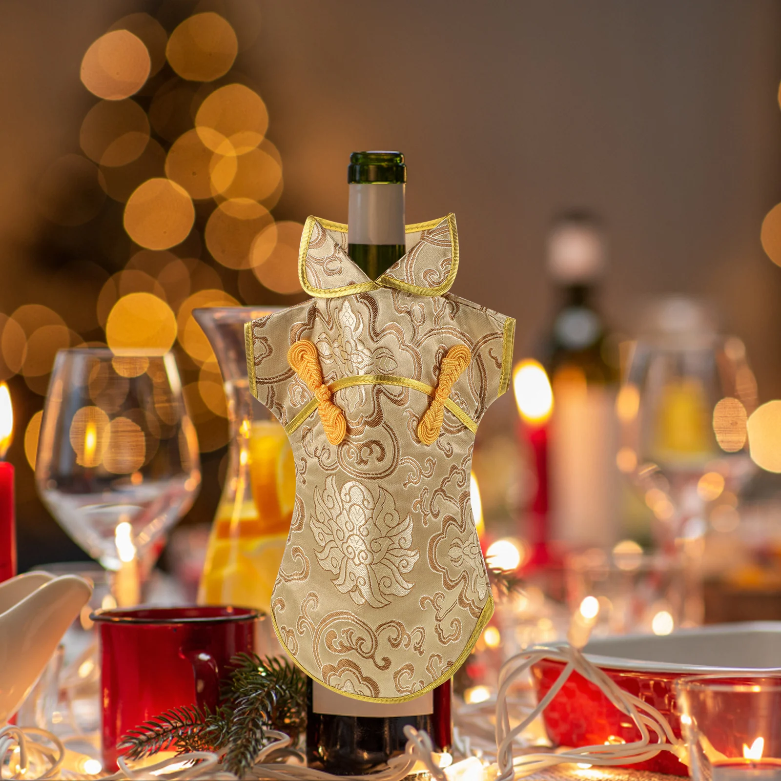 Fabric Traditional Style Wine Bottle Cover Decorative Wrap Party Wedding Birthday Festival Wine Bag Elegant Bottle Decor Pouch