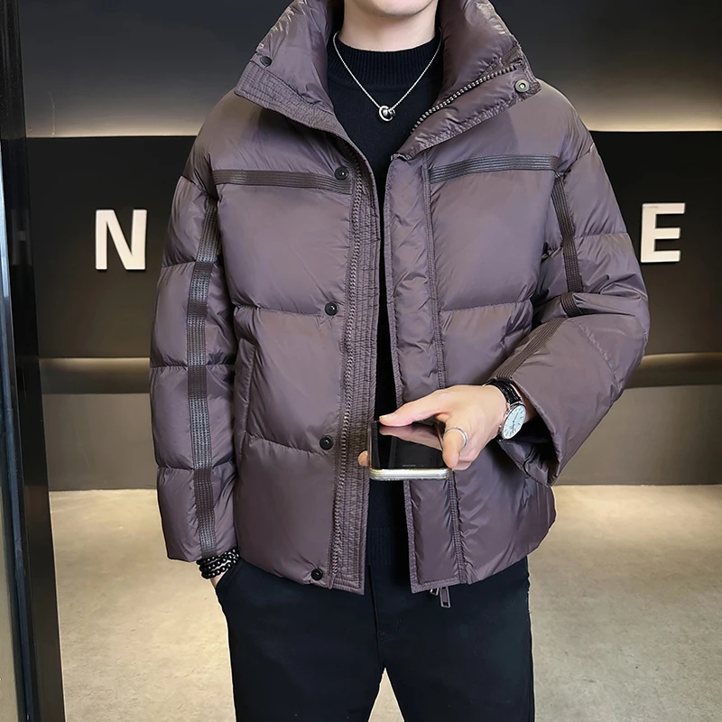 

Men's Winter Puffer Jaet Cloud Bread Sle Stand Collar Thiened Warm Du down Coat Regular Fit Long Sve Zipper Closure