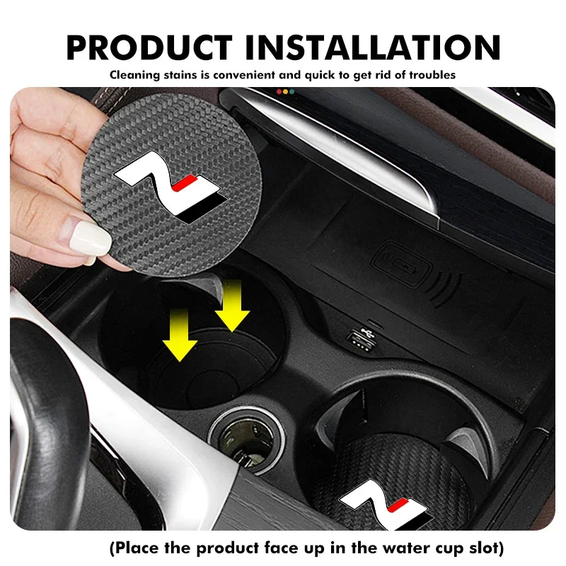 2 Pack Car Cup Holder Coaster Carbon Fiber Grained Leather Anti-Slip Water Coaster Car Interior Accessories for Hyundai N Line I