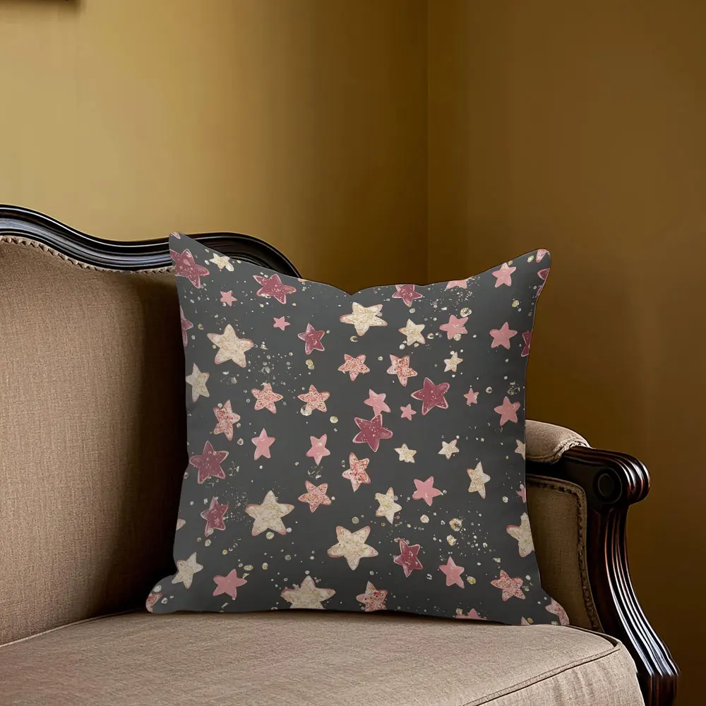 

Pink Star Glitter square Jacquard Pillow Cover for Sofa Office Waist Cushion Cover Home Decorative Pillowcase