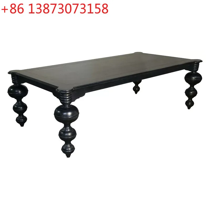 

American country retro solid wood French villa restaurant rectangular black dining table