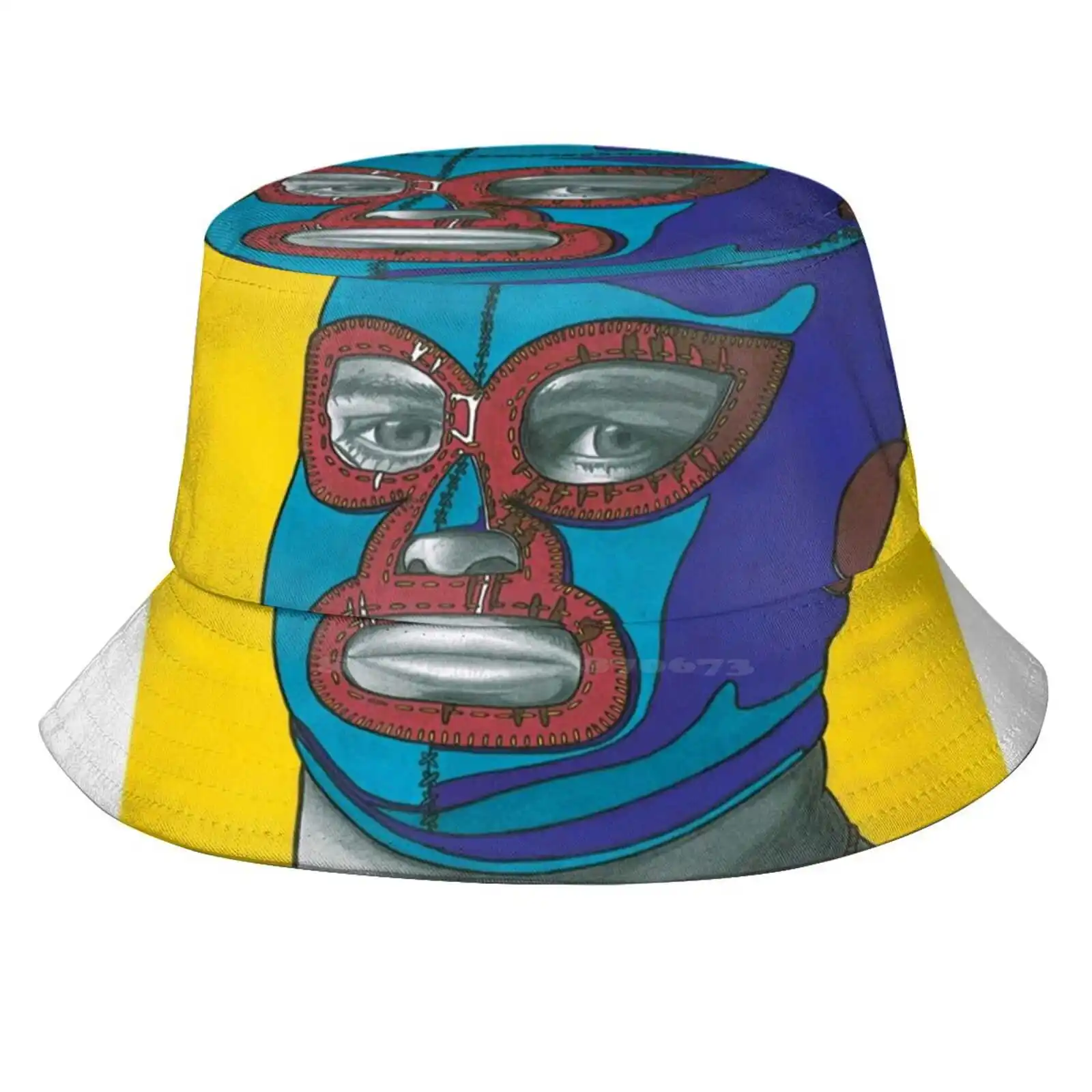 Nacho Sun Cap Fisherman Hat Bucket Hats Nacho Libre Stretchy Pants Luchador Masked Graphite Colorful Realism Trippy