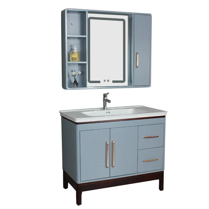 

Floor-to-ceiling solid wood bathroom cabinet combination modern simple bathroom smart washstand basin cabinet