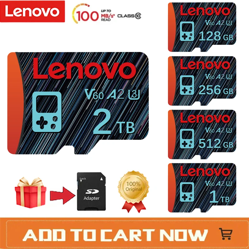 Lenovo-Carte mémoire SD haute vitesse pour téléphone, Micro Tarjeta Sd, C 10, V60, A2, 2 To, 1 To, 128 Go, 256 Go, 512 Go, 128 Go