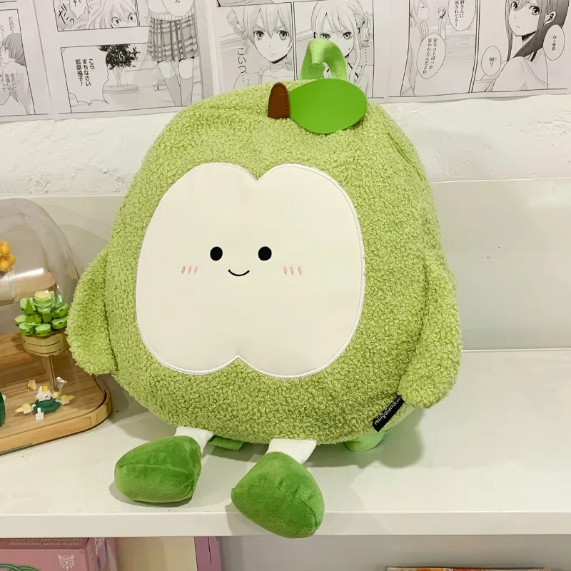 Flannel Apple Shape Large Capacity Backpacks Students Commuting Bag 2025 Fashion Bags for Women Cute Fashion Shoulder Bag
