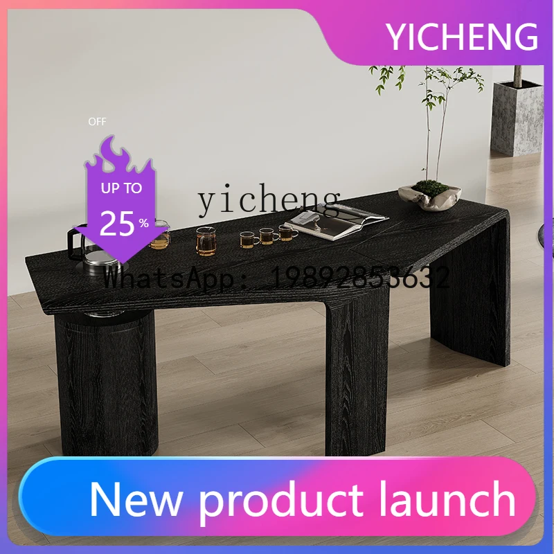 

X2 French retro wabi-sabi wind special-shaped high-end all-solid wood office drinking tea integrated desk