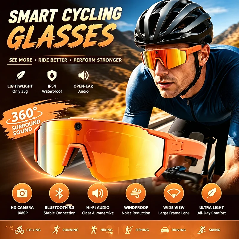 

2026 New SmartGlasses Sports Cycling 800W HD Camera 1200P Video Recording IP54 Waterproof Bluetooth 5.4 Translation SmartGlasses