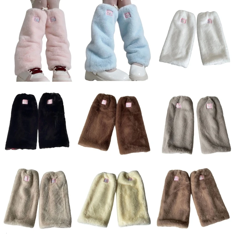 

SZL Fashionable Furry Leg Warmers for Ladies Winter Warm Japanese Solid Color Fuzzy Plush Boot Covers Leg Gaiters Streetwear