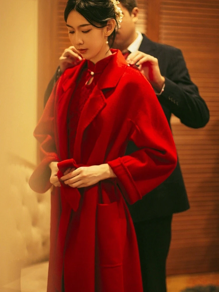 

Двустороннее шерстяное пальто Camere Ele для невесты, весна-зима 2024, новый свадебный костюм, идеально подходящий для помолвки и тостов