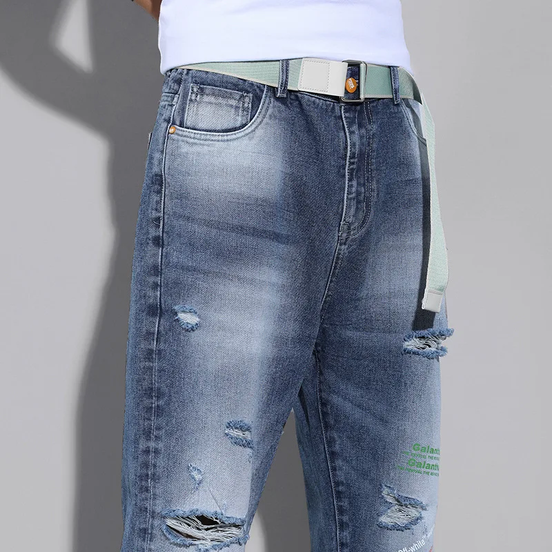 2023 New Men Vintage Style Hip Hop Youth Street Jeans Fashion Korean Hole Straight Boy Men's Denim Pants Casual Business Jeans
