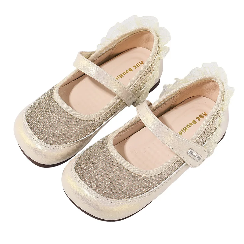 Girls Flat Shoes 2026 Summer Kids Mesh Hollow-Out Princess Shoes Soft Sole Breathable Leather Student Shoe