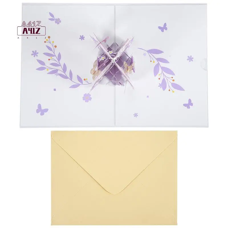 

A41Z-Purple Butterfly Birthday Popup Card, Butterfly Flower Basket 3D Greeting Cards For Women Girl Daughter, Mothers Day