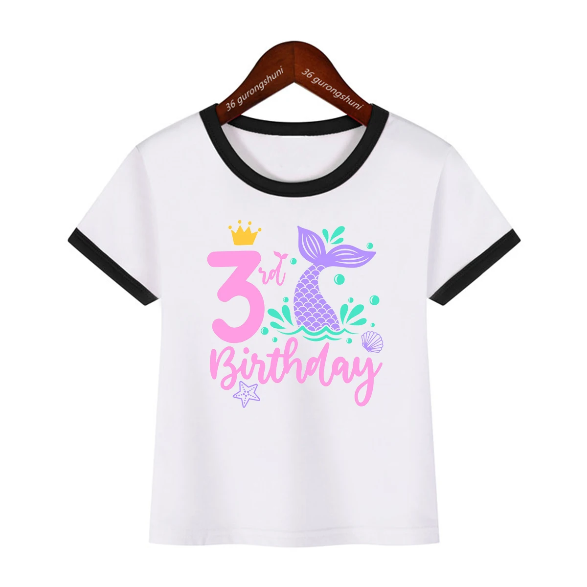 Newly Girls T-Shirt Cute Mermaid Birthday Number Print 3 4 5 Yeas Old  Kids Birthday Gift Clothing Tshirt Cute Baby Shirt Tops