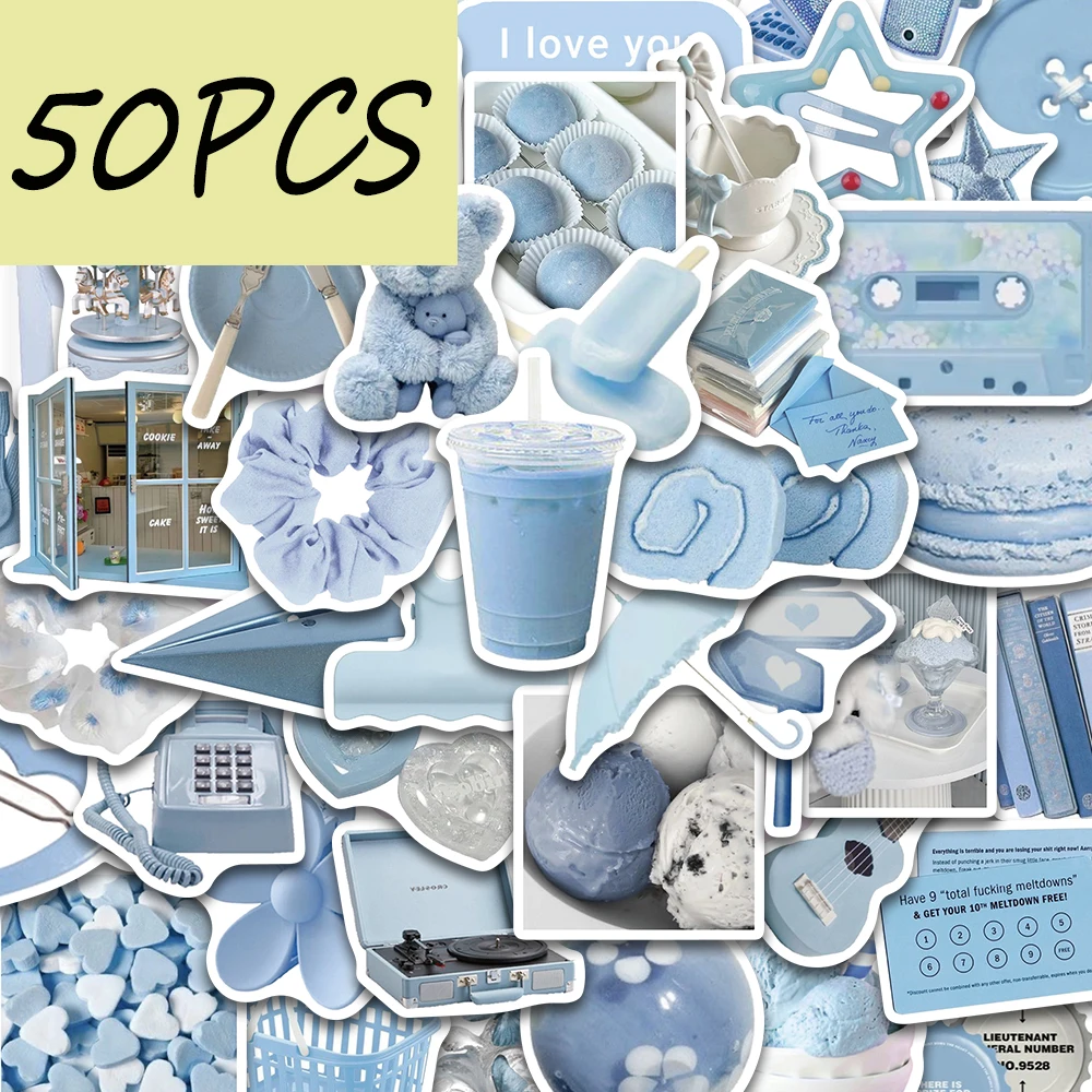 

50PCS light blue Ins style series stickers, suitable for DIY decorative luggage, mobile phones, guitars, waterproof stickers