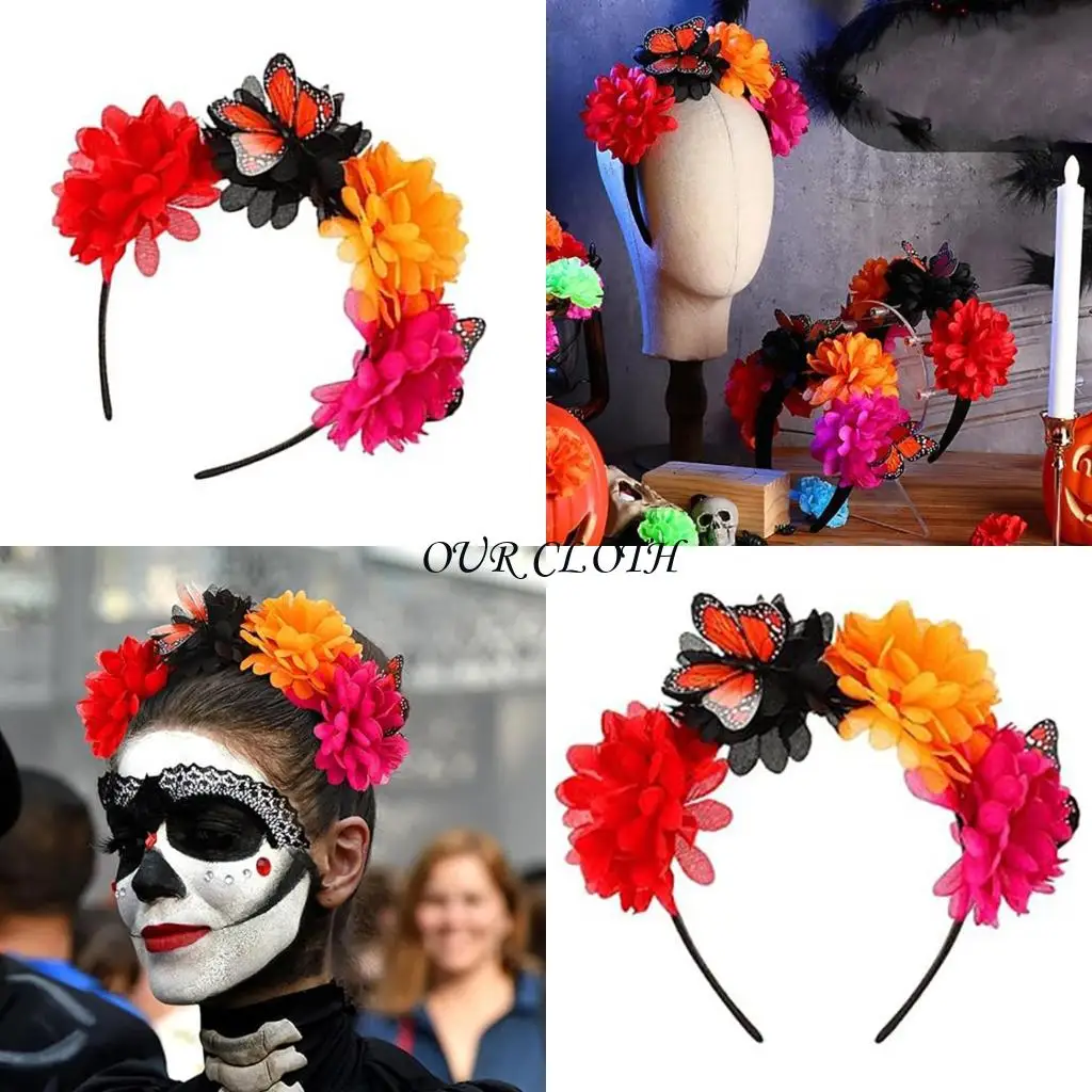 

День мертвых головной убор цветочной короны ленты для повязки на голову Хэллоуин Костюмы Y1AC