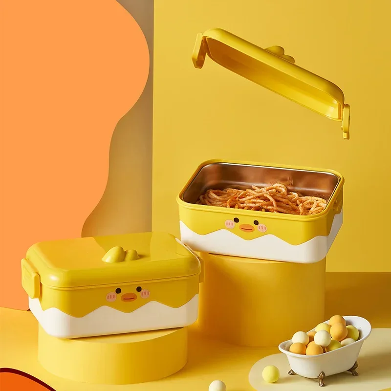 Lunch Box Bento Box Grid Design Leakproof Micro-Wave Safe Heat Preservation Little Yellow Duck Stainless Steel Insulated Box