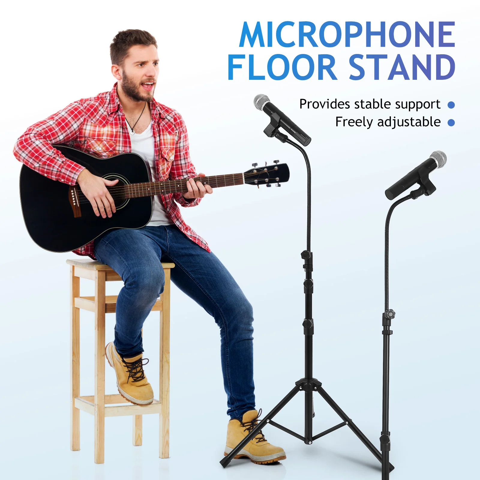 

1Set Floor Microphone Stand Tripod Adjustable Heavy Duty Mic Holder Recording Studio Streaming Microphone Stand
