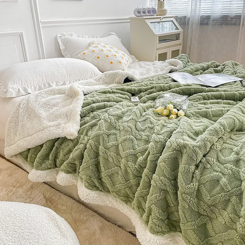 Hot Selling Jacquard Big Hemming AB Version Tafu Fleece Lamb Fleece Blanket Soft Cotton Fleece Throw for All Seasons