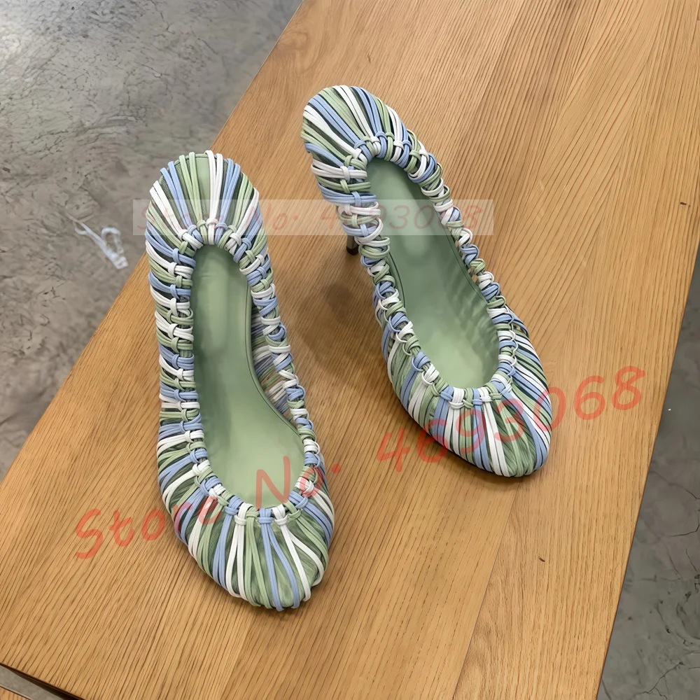 Colorblocked Thin-strap Caged Pumps Women Elegant Round Toe High Stiletto Heels Shoes Chic Fashion Office Ladies Party Pumps