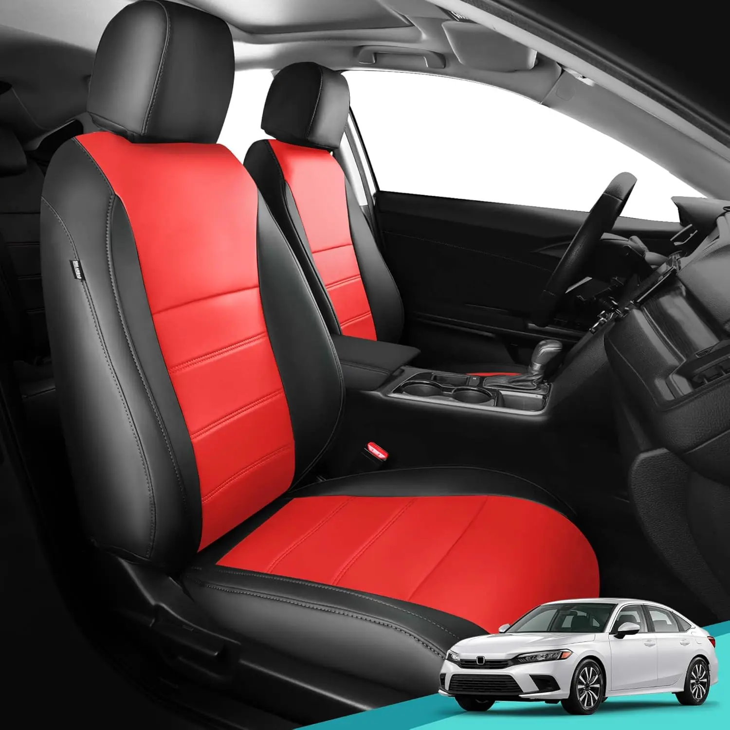 

Seat Covers for Honda Civic Sedan 4DR Sedan EX 2022 2023 2024, Black Red Leather Car Seats Cover Full Set for car