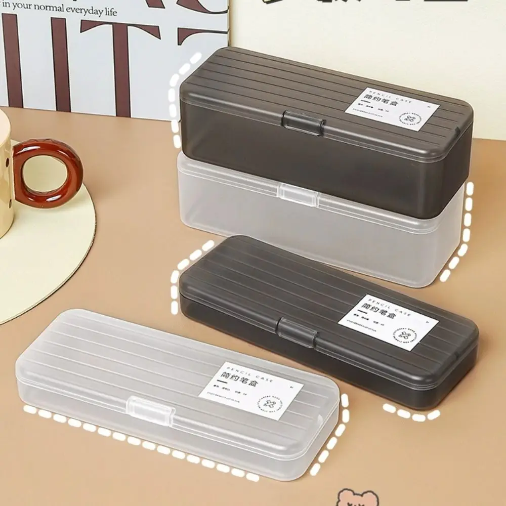 Simple Large Capacity Storage Box Transparent Multi-function Stationery Box Plastic Pen Box School Office - Image 5