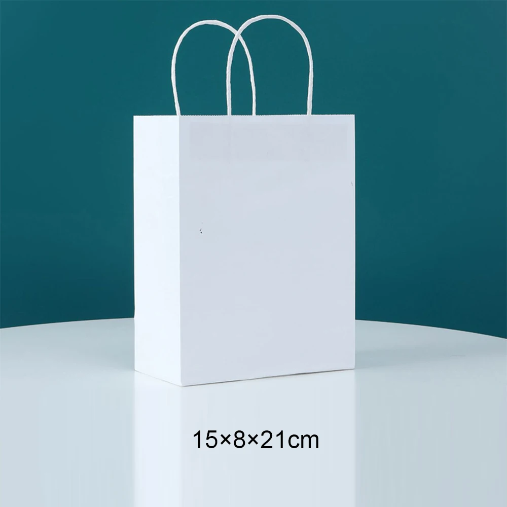 10-50 Stück Papier-Geschenktüten in Weiß, Einfarbige Süßigkeiten- und Snacktüten mit Griff für Kindergeburtstage, Babypartys und Dekorationszwecke – Detail 3