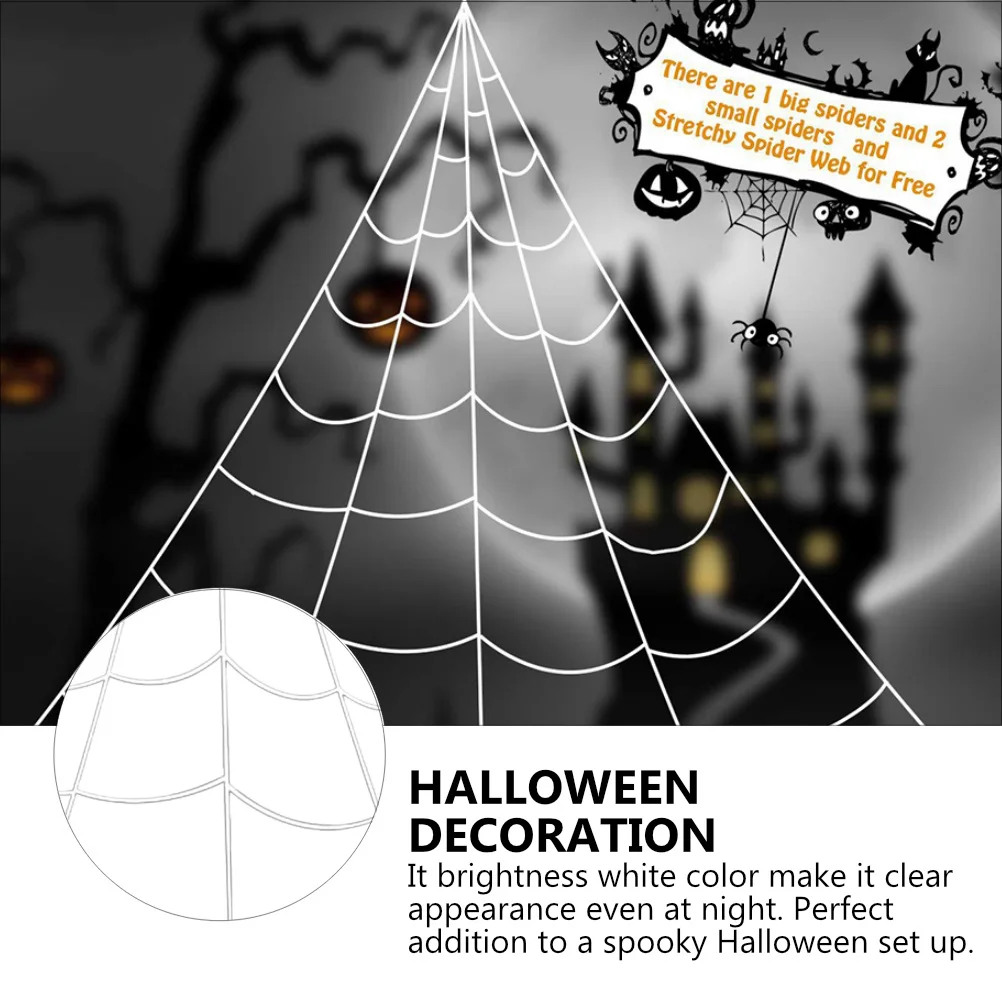 

Large Spider Web Decoration Durable Reusable Halloween Outdoor Triangle Cobweb Props Scary Party Accessory Bright White