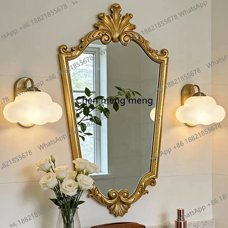 A139French retro light luxury bathroom mirror American carved washbasin wall hanging makeup mirror European style