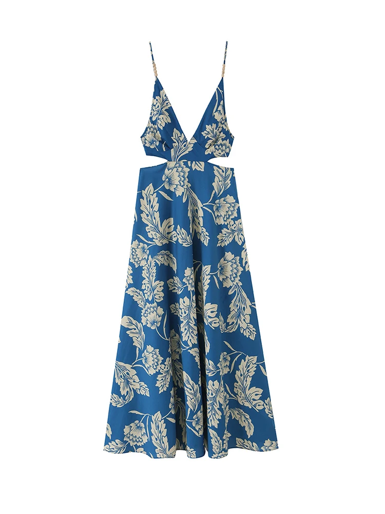 TFMLN Women's Print Dresses Summer New Sexy Waist Cut Out Long Dress Casual Fashion Holiday Style Beach Lady A Line Dress - view 3