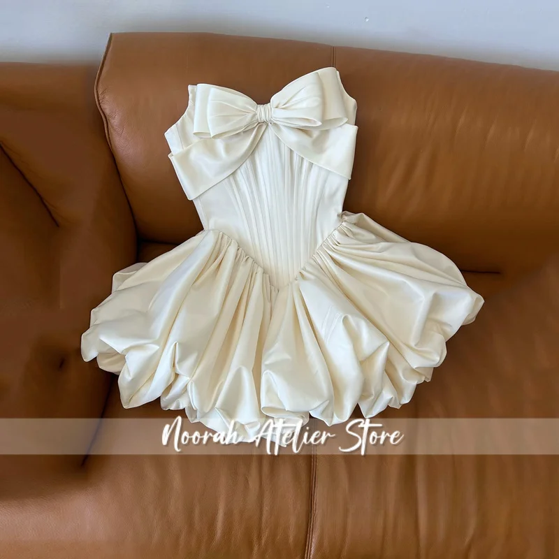 

2026 Simple Mini Wedding Dresses White Sleeveless Short Satin Bow Wedding Gowns Boho Beach Bridal Prom Dress Customized