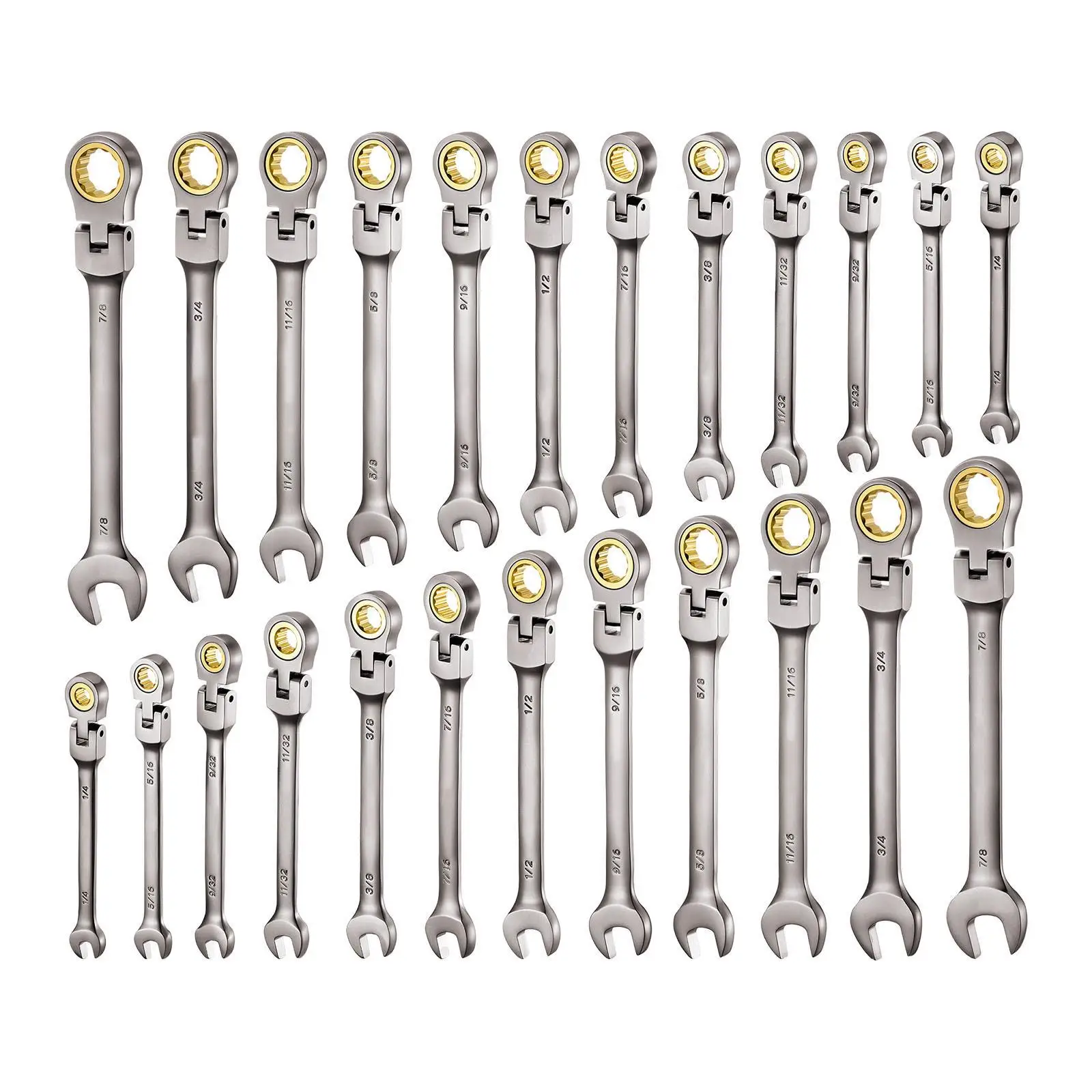 24 Piece Flex Head Ratcheting Wrench Set SAE and Metric 72 Teeth Cr V Steel Flexible Combination Wrenches with Storage Case for Household and Automotive Repair