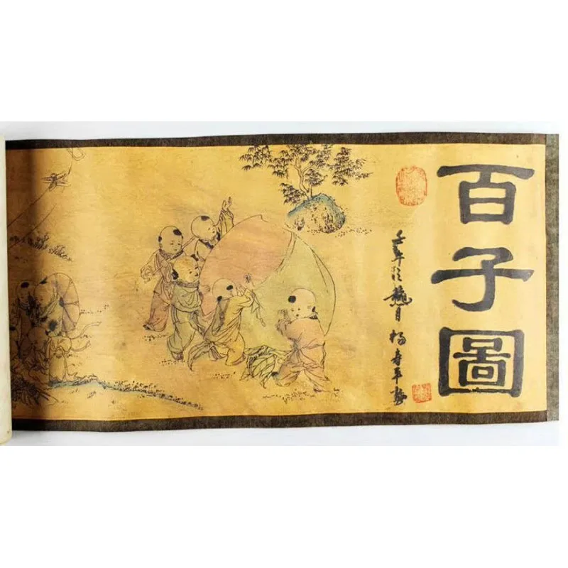 Exquisite Chinese Ancient picture silk paper 100 Children Figure Scroll painting