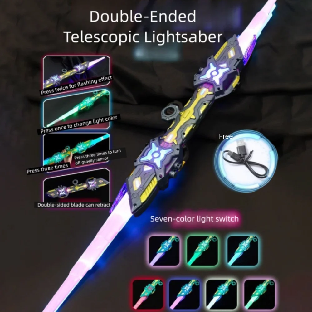 

Retractable Laser Toy Colorful Flowing Light Gravity Sensing Double Headed Laser Toy USB Charging Dual Mode Flash Light Stick