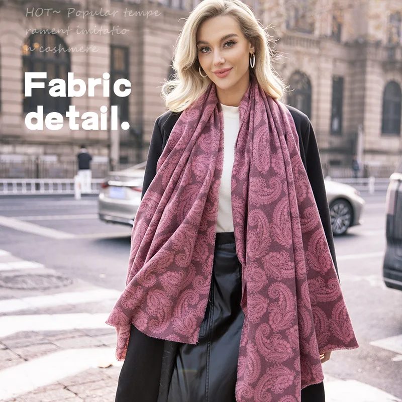 

Acrylic-like Fashion Scarf Women Men Winter Thick Flannel Paisley Print Shawl Hijab Warm Hair Wrap Vintage Versatile Wrap