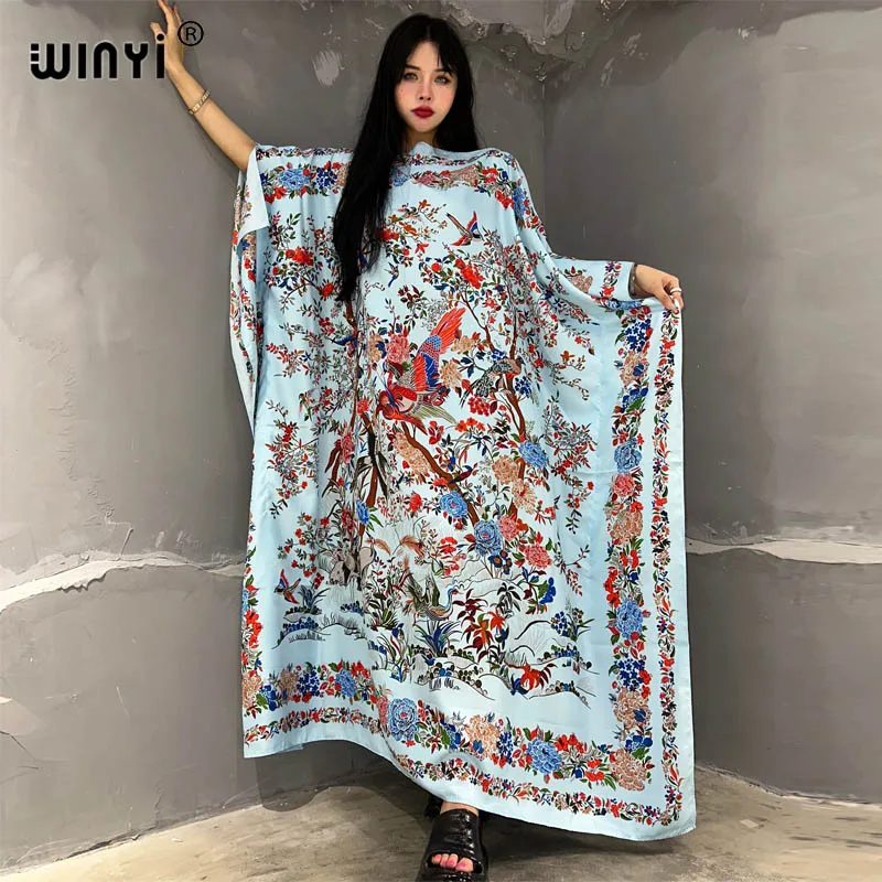 

WINYI high quality beach cover up boho printing Elegant africa clothing beach outfits for women evening dress party muslim dress