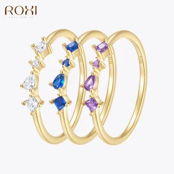 ROXI 925 Sterling Silver Colorful Shine Crystal Rings For Women Men Size 6/7/8 Wedding Engagement Jewelry bague femme кольца