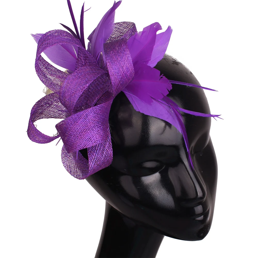 Women Royal Blue Fascinator Hat Hair Clips Elegant Bridal Wedding Party Headpiece For Prom Occasion Lady Headwear Accessories