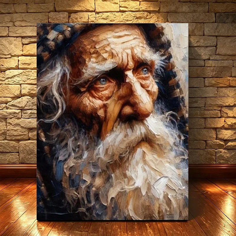 Professional Art Use, 1 Set Professional Art-Grade Adult Paint by Numbers DIY Kit, Portrait of an Aged for Man in a Thick Impast