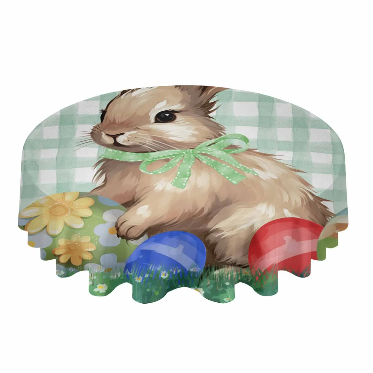 Easter Watercolor Eggs Brown Rabbit Waterproof Tablecloth Table Decoration Wedding Home Kitchen Dining Room Round Table