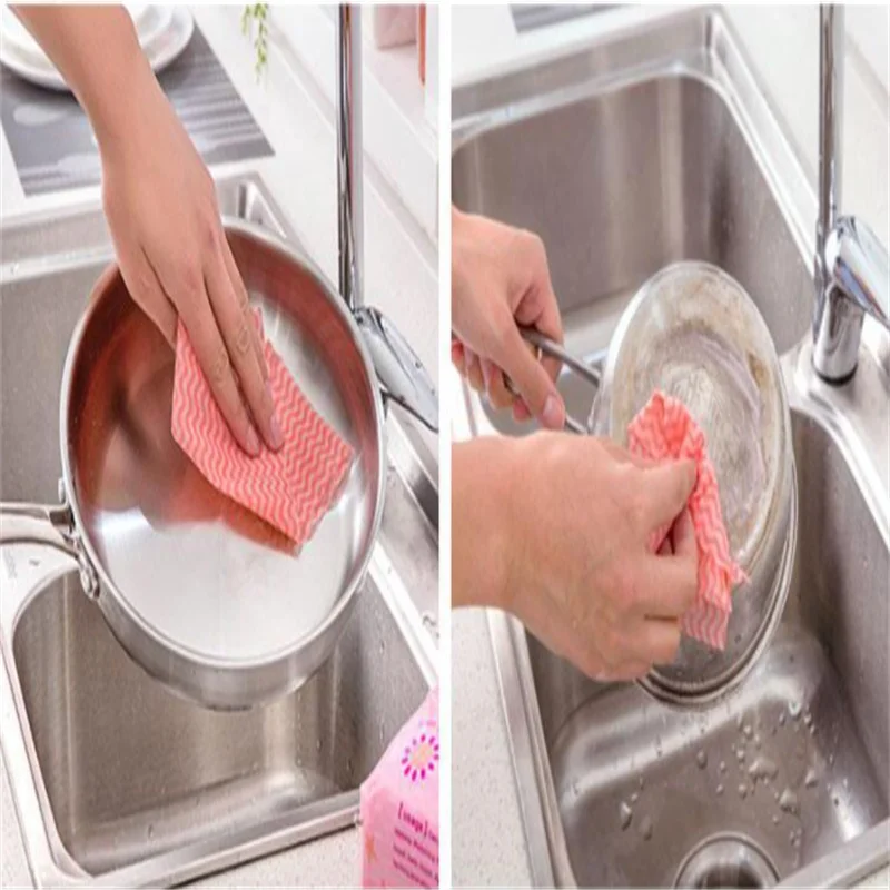 80Pcs/lot Washing Dish Towel Environmental Disposable Magic Kitchen Cleaning Cloth Tool Non-stick Towel Bag Oil Wiping Rags