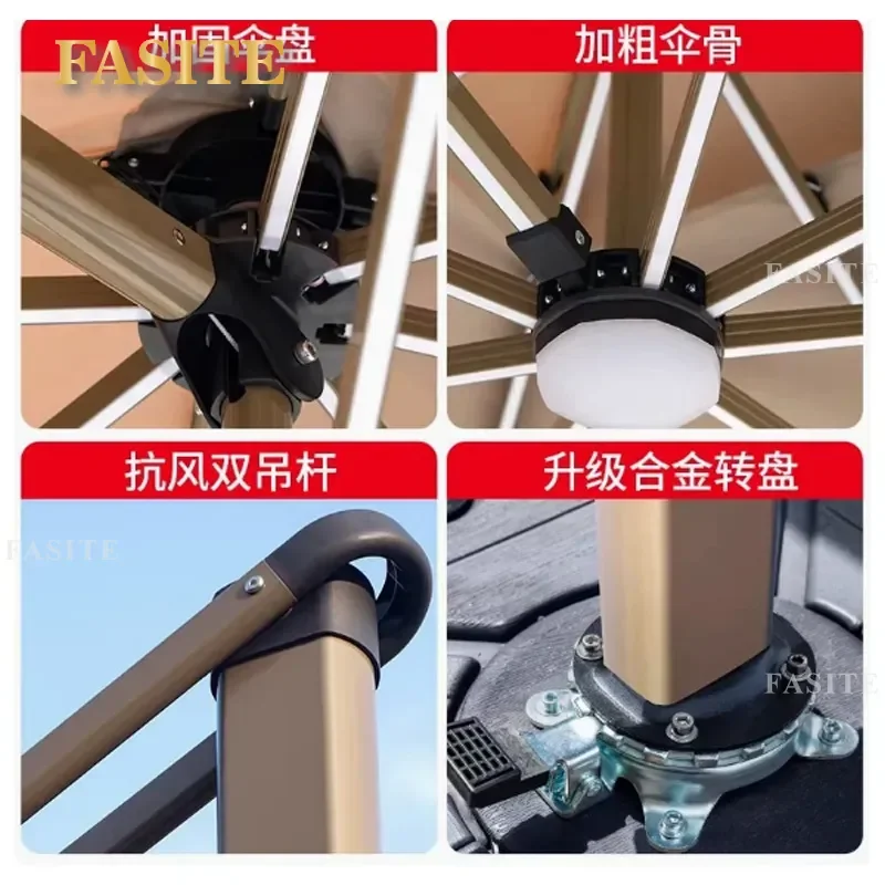 For Aluminum Alloy Solar Roman Garden Umbrella Large Wind Resistant Outdoor Parasol with Water Tank Base and LED Lamp