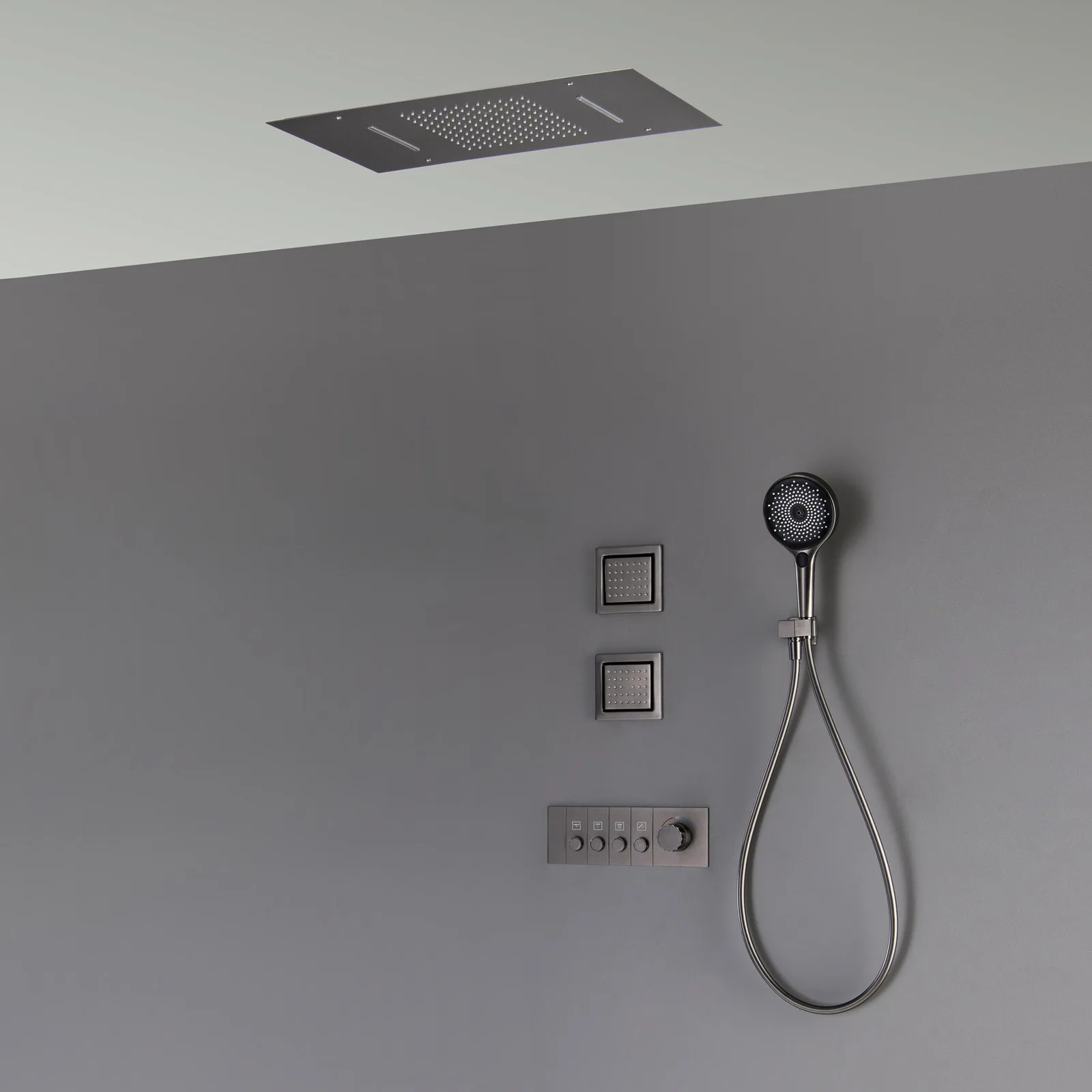 Gun gray hot and cold all copper showerhead sets, concealed wall mounted constant temperature ceiling showerhead sets GN810QV